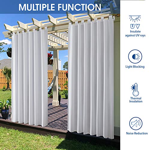 HOMEIDEAS 2 Panels Tab Top Outdoor Curtains for Patio Waterproof