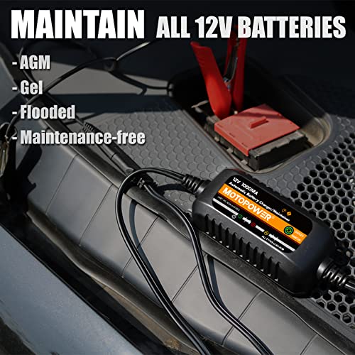 MOTOPOWER MP00205B 12V 1000mA Fully Automatic Battery Charger/Maintainer - Black