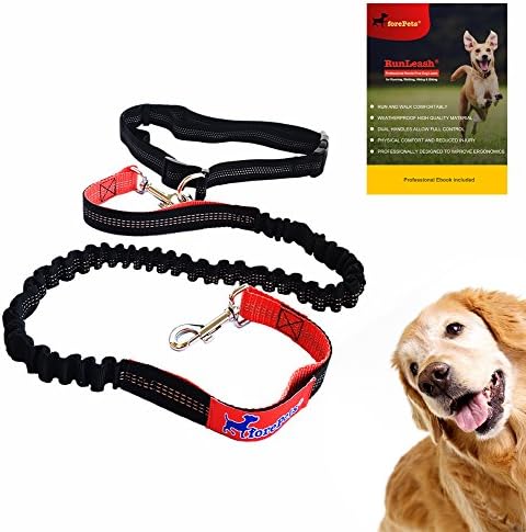 forepets Hands Free Dog Leash for Running Walking Hiking Training. Retractable Bungee Double Handle with Waist Belt for Large Medium and Small Dogs