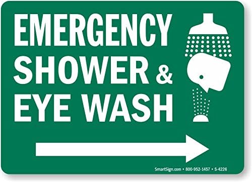 Emergency Shower &amp; Eye Wash (with graphic) (Arrow Right), HDPE Plastic Sign, 10" x 7"