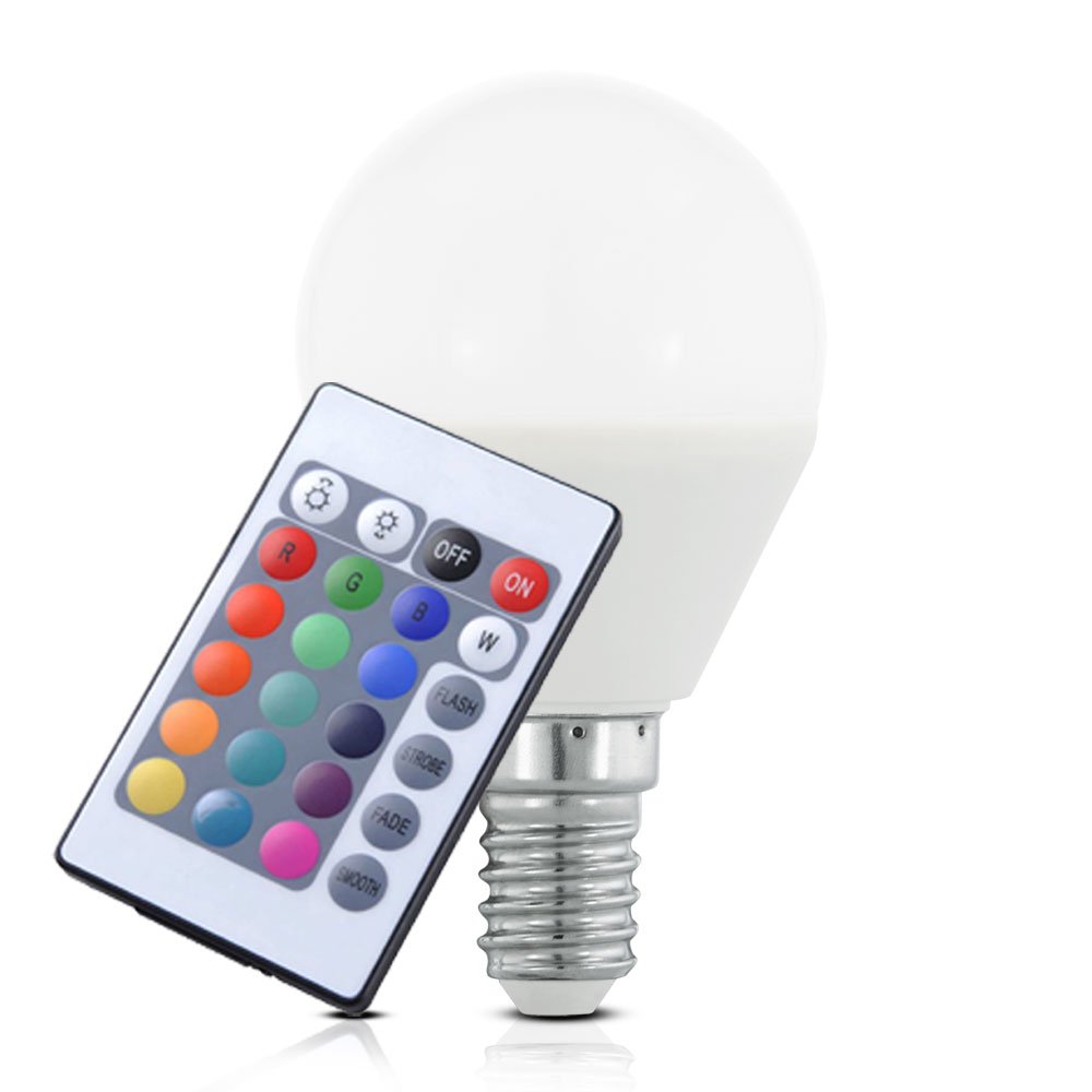 Eglo RGB-W LED E14 bulb, light bulb with RGB and warm white function, 4 Watt (equivalent to 28 Watt), 300 lumen, E14 LED dimmable, RGB LED, bulb with remote control, LED light bulb, P45, diameter 4.5 cm