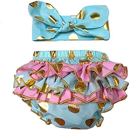 Aoius Baby Girl Ruffle Bloomer Polka Dots Diaper Cover Outfit Shorts + Headband