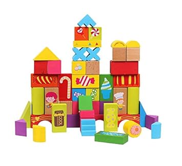 Emob Colorful 52 Pcs Large Block Wooden Building Blocks Educational Developmental Baby Toys for Children