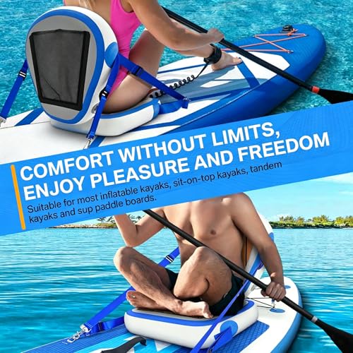 Ziziella Inflatable Paddle Board Seat with Back Support, Universal Portable Kayak Seat for Canoe Yak Sup, Adjustable Paddelboard Cushion with Inflate Nozzle for Fishing/Kayaking/Camping