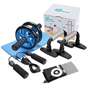 Odoland 4-in-1 AB Wheel Roller Kit AB Roller Pro with Push-Up Bar, Jump Rope and Knee Pad – Perfect Abdominal Core…