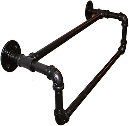 LH-Wall Rack Estante de Pared para tubería de Agua Retro de Madera Maciza para baño o Sala de Estar. Toallero de Estilo Industrial Vintage (Negro)