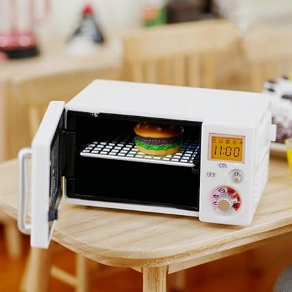 DYTesa Mini White Microwave Oven with Light Furniture Toy for 1:12 Doll House