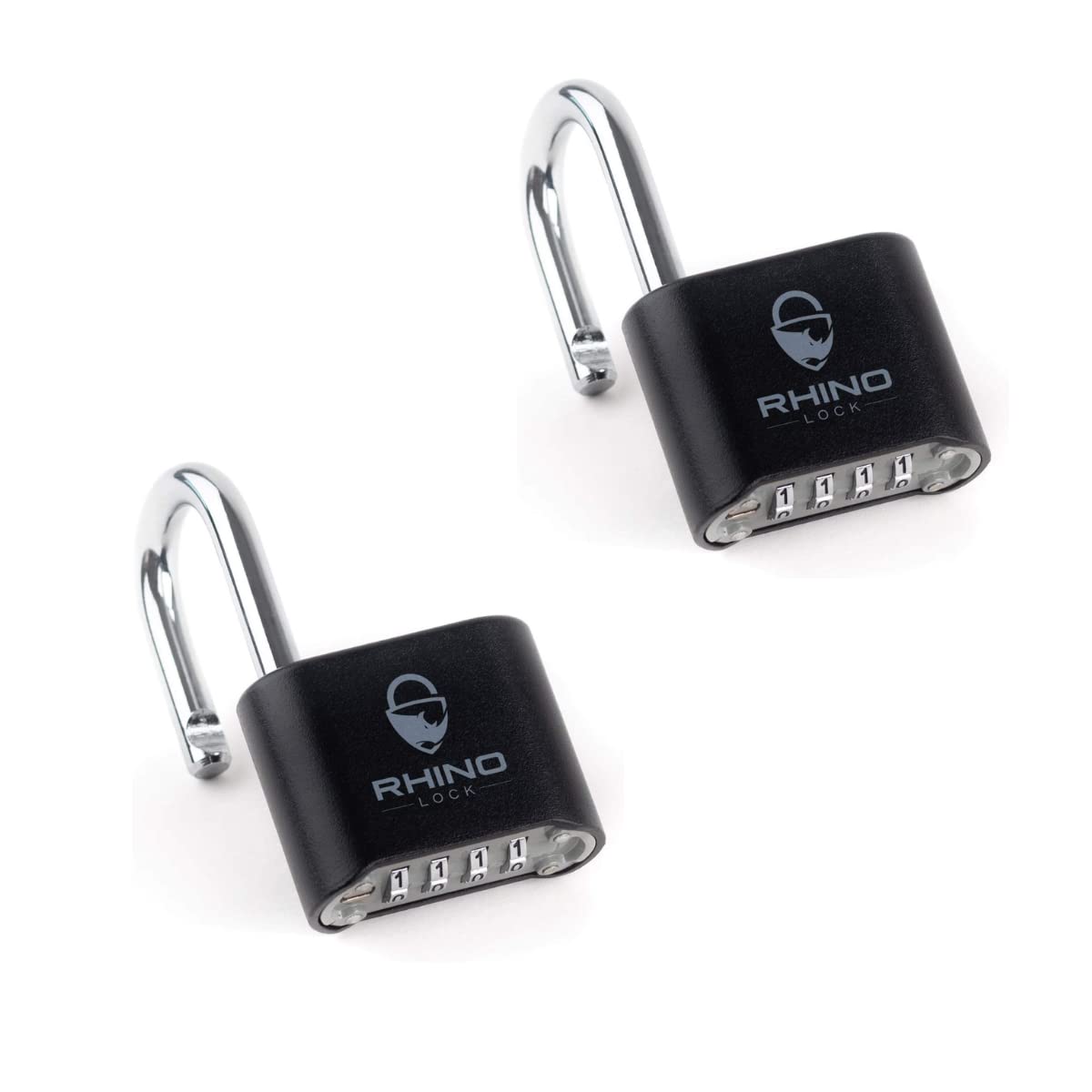 Rhino Lock Secure Lock - Black 4 Digit Combination Padlock for Gym, School & Work Lockers; Coded and Suitable for Outdoor Use with Fences, Hasps, Sheds & Toolboxes (Black 2- Pack)