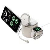 THREEKEY 4 in 1 Qi2 Magnetic Wireless Charging Station, 15W Fast Charger with Made for Apple Watch Charging Module, for iPhone 18&ndash;12 Series &amp; AirPods, 65W Adapter Included
