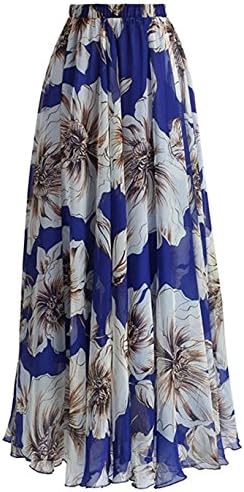 LISTONE Woman's summer beach flower print high waist fold chiffon long Maxi skirt