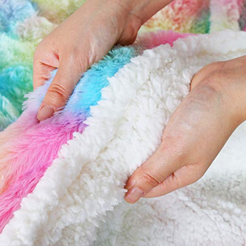 Sleepwish Cute Fuzzy Unicorn Blanket Girls Thick Fleece Blanket Rainbow