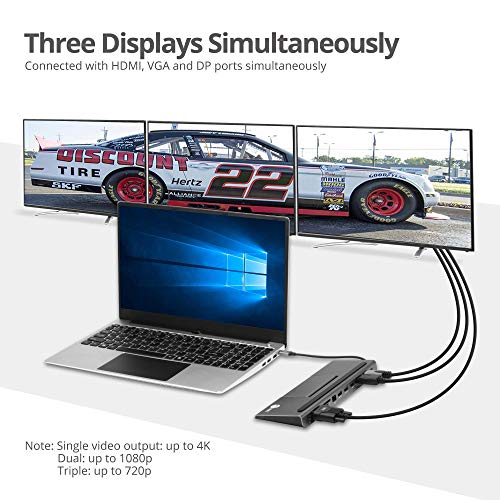 SIIG USB C MST Triple Monitor Docking Station for Windows Thunderbolt 3 Compatible [Single 4k, Dual 1080p, Triple 720p] 100W PD Charging - HDMI/VGA/DP, Gigabit Ethernet, SD/TF, USB 3.0 and Audio
