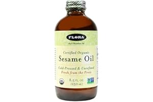 Organic Sesame Oil 8.5 Oz- 100% Pure Cold Pressed Artisan Oil - Non GMO & Kosher - By Flora