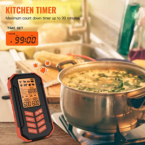 Termometro da cucina senza fili con 2 sonde per barbecue, fino a 80 metri per forno, barbecue, cucina, barbecue, barbecue