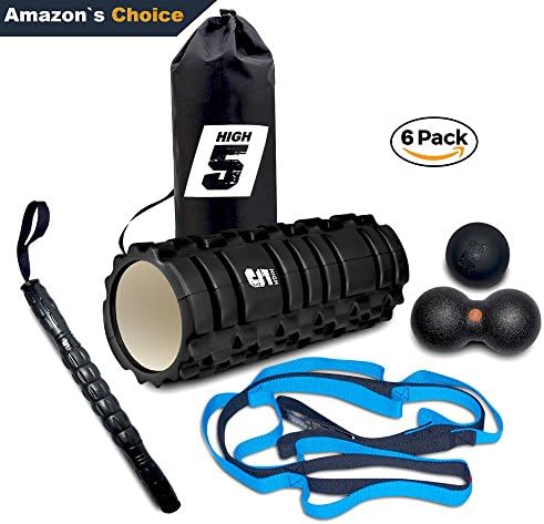 Foam Roller Set - 5 in 1 Muscle Massage and Stretching Accessories - Relaxing Therapy Set Including Massage Foam Roller, Peanut Roller, Massage Ball, Strap Band and Stick - Great Muscle Relaxing Kit