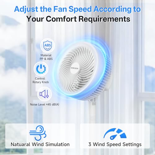 WOWDSGN 2 in 1 Stand & Table Fan, 3 Speed, Adjustable Height 37-106cm, 38W Powerful Motor 5 Blades Air Circulation for Room