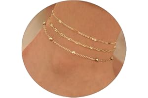 Kyerlyn Layered Anklets for Women, 14K Gold Plated Ankle Bracelets Silver Anklet Set Waterproof CZ Heart Butterfly Anklet Cuba Link Anklets Stack Women Summer Beach Dainty Jewelry Gift