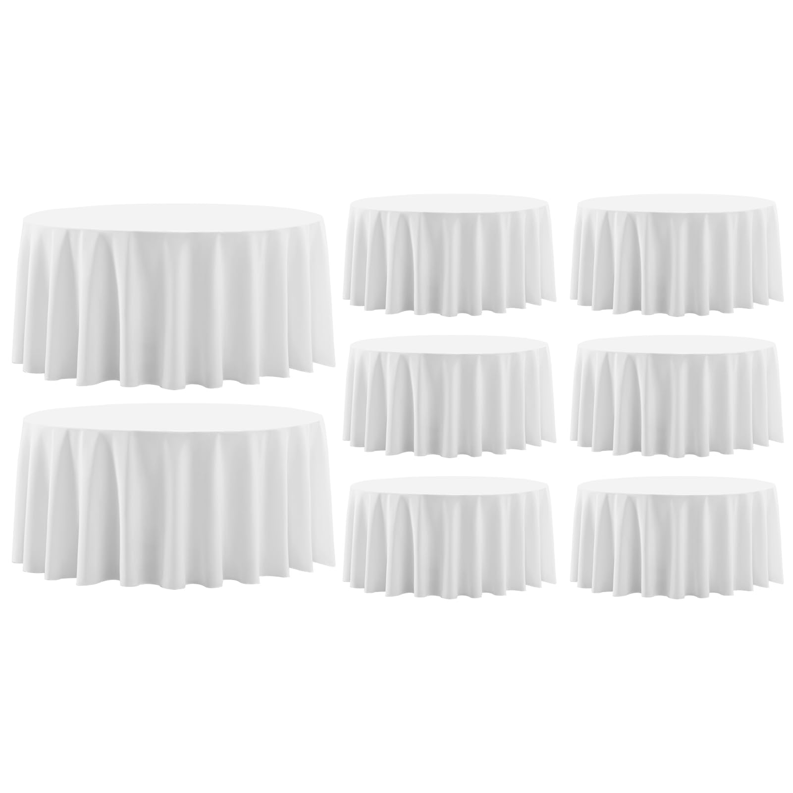 Photo 1 of Aocoz Round Tablecloth 8 Pack 108 Inch White Tablecloths Washable Decorative Linen Polyester Table Clothes Cover for Dining Table Banquets Buffet Parties and Wedding