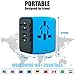 International Travel Adapter Universal Power Adapters Plug Converter Worldwide All in One with 4 USB Ports and AC Socket Perfect European Adaptor for US EU UK AUS Asia Europe Italy American (Blue)