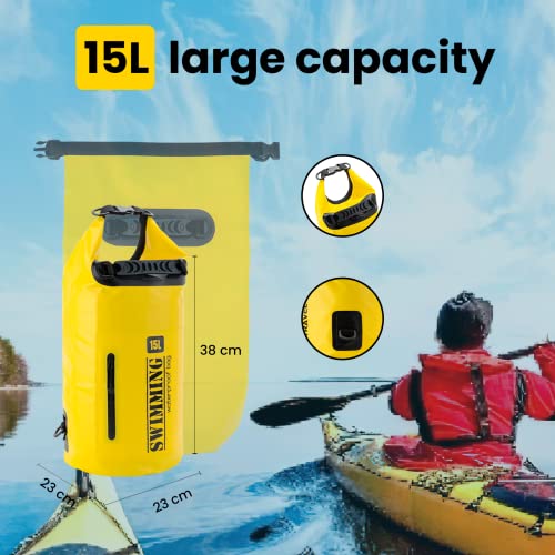 Dry Bag Rucksack Aufgerüstet,15L Wasserdichter Beutel,Wasserdichter Rucksack, Waterproof Packsack Wasserdicht,Wasserfeste Tasche für Reisen,Kanu,Outdoor Camping,Trekking,Wandern,Wassersportarten