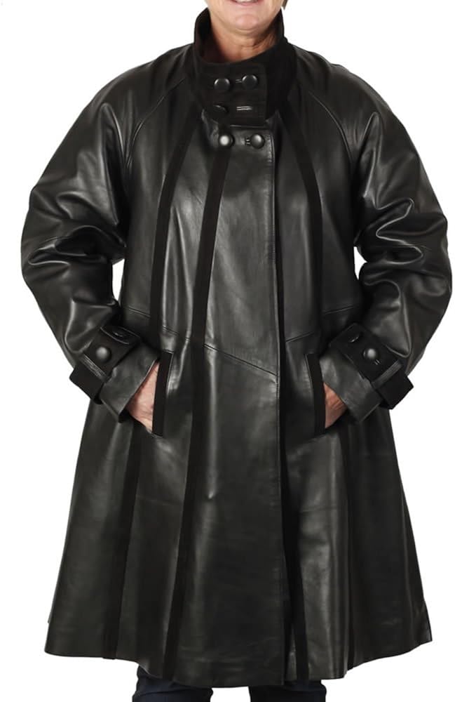 Simons Leather Women's Flared Leather Swing Coat with Suedelay 1820