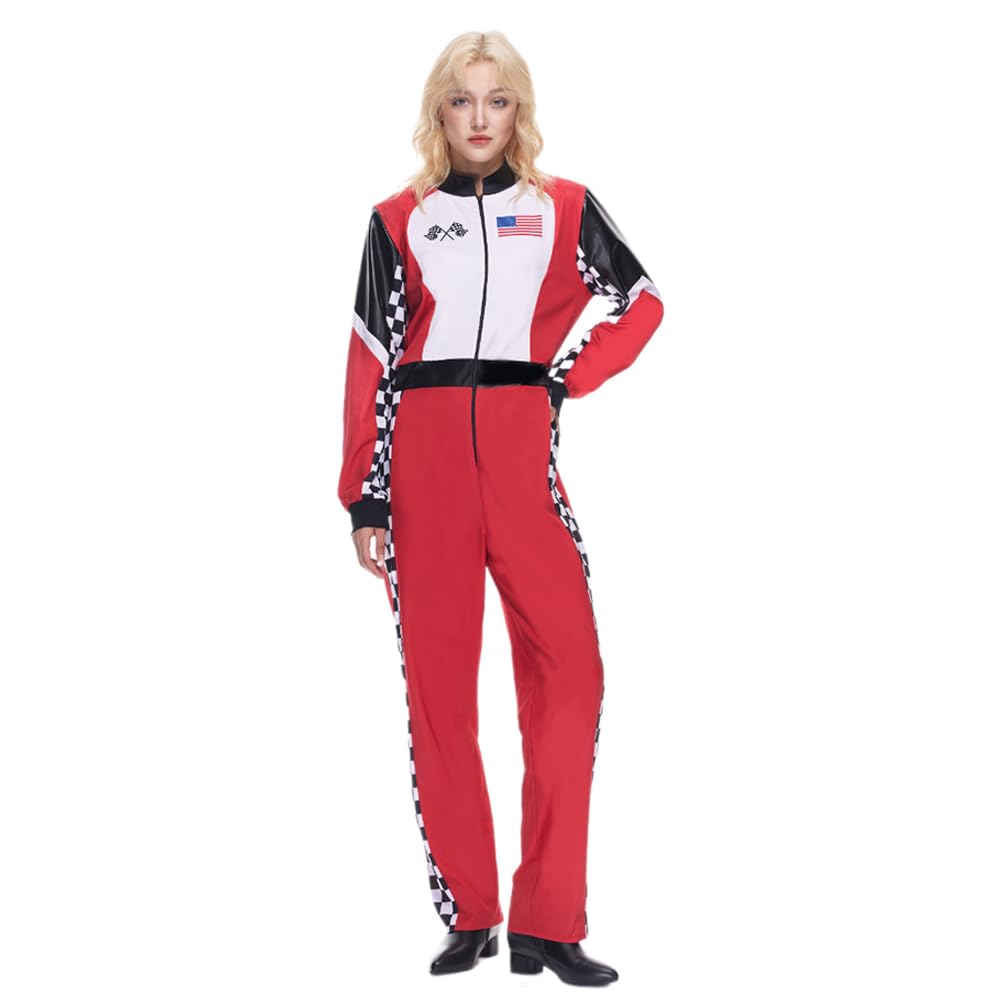 EraSpooky Women's Roxy Race Car Driver Costume Adult Halloween Racer Role Play Fancy Dress Outfits S