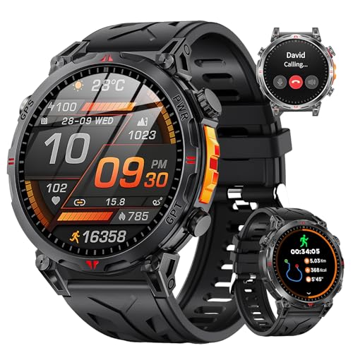 Rmana AMOLED Men's GPS Smart Watch, Bluetooth Calling, Smart Watch for Android and iPhone, 100+ Sports Modes, 3ATM Waterproof Men's Sports Watch with Compass (1.6)