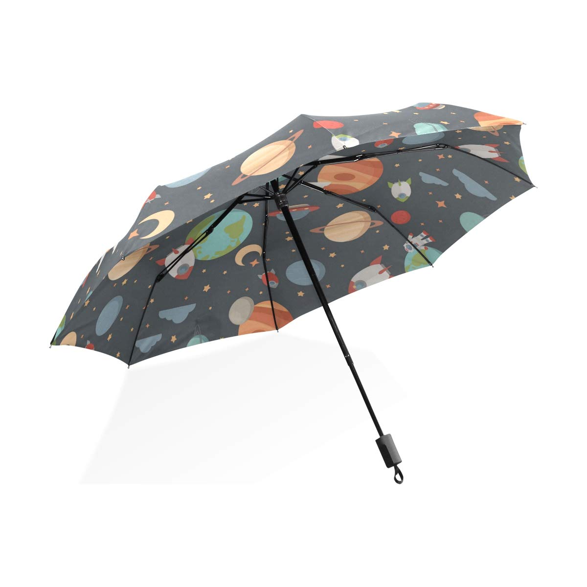ISAOA Automatic Travel Umbrella Compact Folding Umbrella Earth Moon Spacecraft Small Univers Windproof Ultra Light UV Protection Umbrella for Women Men
