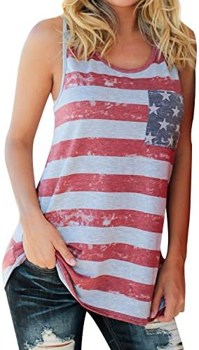 Ezcosplay Women Crew Neck Sleeveless Stripes Bow Knot Back Tank Tops with Pocket