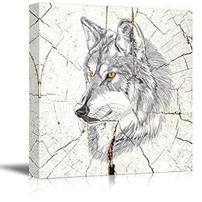 Square Canvas Wall Art - Head of a Wolfon Vintage Wood Effect Background - Giclee Print Gallery Wrap Modern Home Art Ready to Hang - 12x12 inches