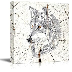 Square Head of a Wolfon Vintage Wood Effect Background