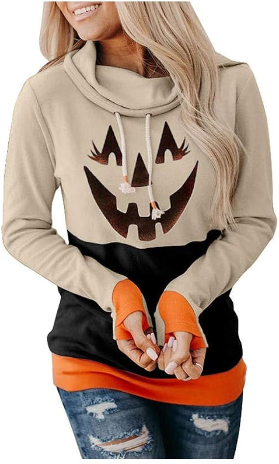 Women Winter Warm Jumpers Halloween Pumpkin Pattern Printed
