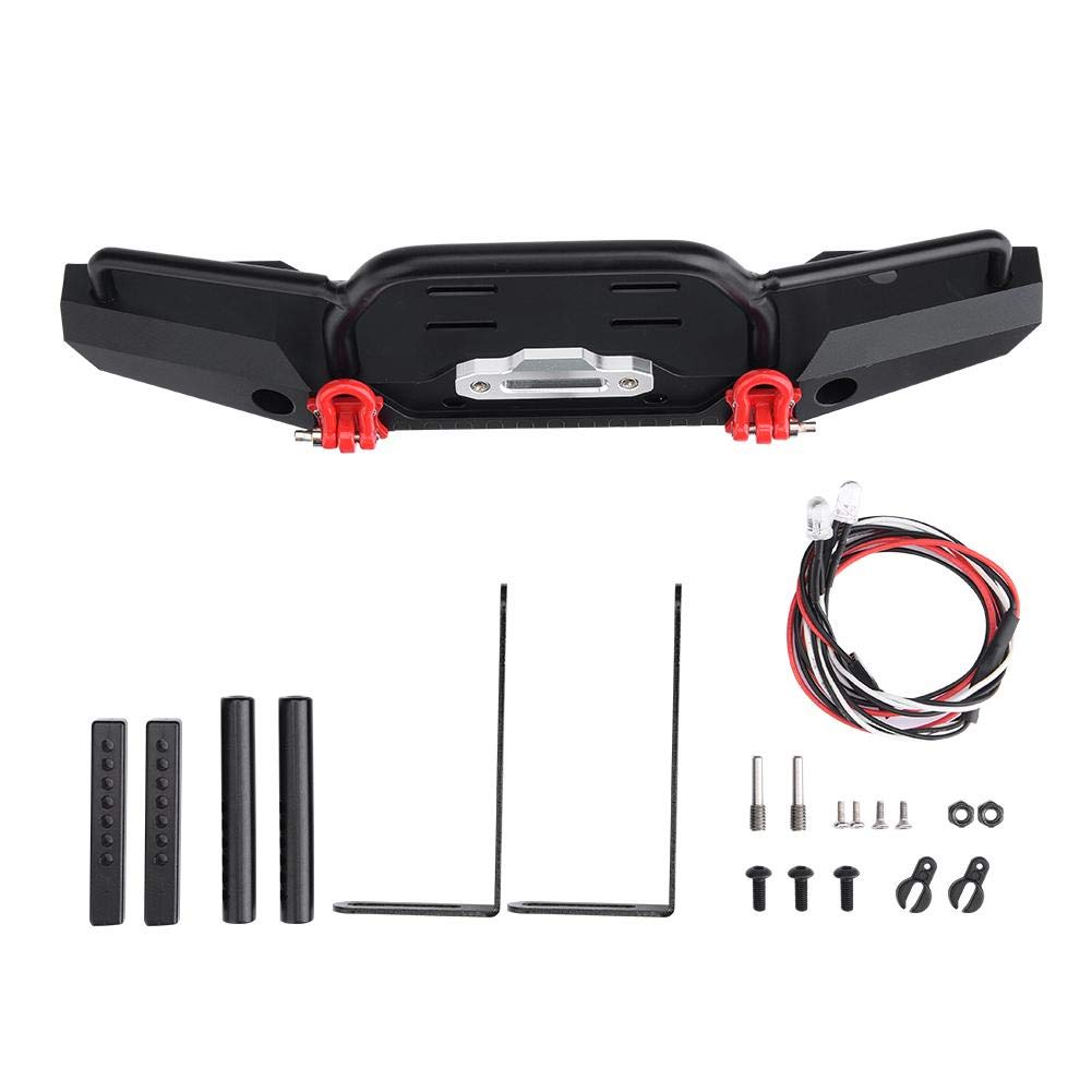 RC Car Front Bumper, Metal Front Bumper with LED Lights for 1/10 Traxxas TRX-4 SCX10II 90046 Remote Control Crawler Car(Flat)