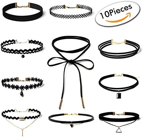 10 Pcs Choker Necklace for Women Girls, Black Classic Velvet Stretch Gothic Tattoo Lace