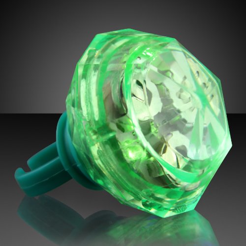 Green Huge Gem Light Up LED Rings (Set of 24)