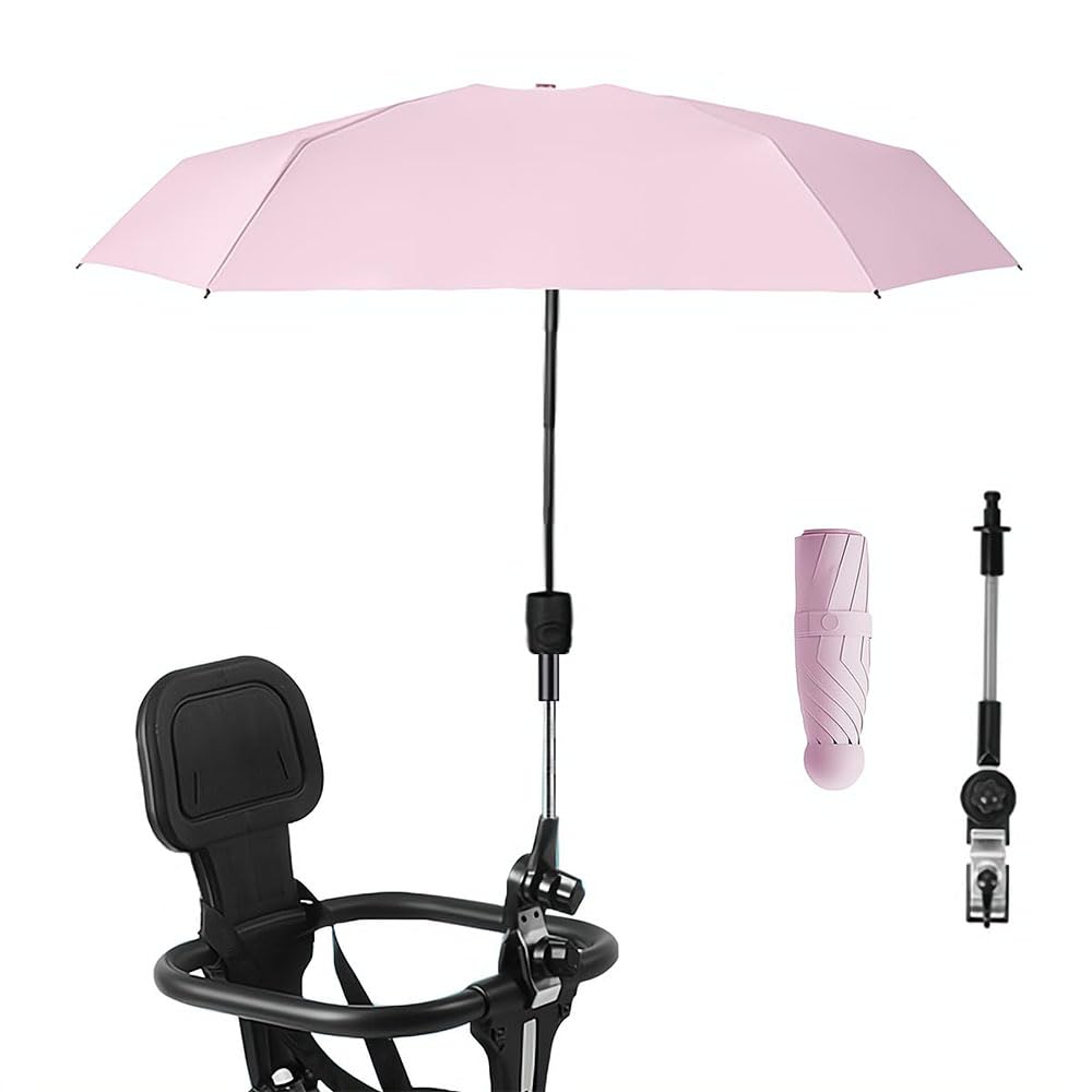 Photo 1 of Nakazawa Stroller Sunshade Clip-on Adjustable Universal, Adjustable Steering Angle, Reinforced Umbrella Frame, Compact and Lightweight, Suitable for All Kinds of Strollers(Pink)