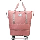 Travel Tote Bag with Trolley Sleeve Expandable Extra Duffel Bag with Wheels Lightweight Traveling Foldable Suitcase