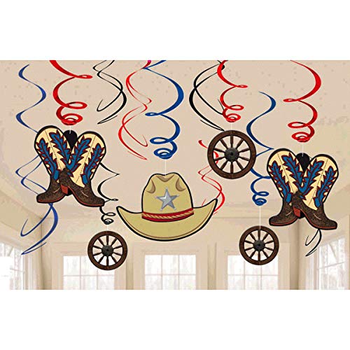 High Riding Western Party Hanging Swirl Ceiling Decoration, Foil, Pack of 12