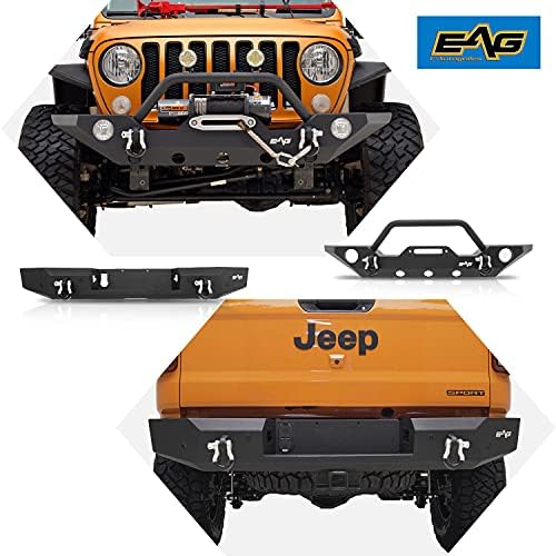 EAG Steel Front Bumper with Winch Plate and Full Width Rear Bumper with Parking Sensor Bracket