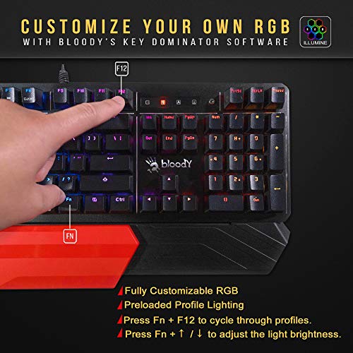 Bloody Gaming B975 Light Strike Optical Gaming Computer Keyboard |Instant Actuation | Spill-Resistant Design | RGB LED Backlit Keyboard | Tactile & Clicky Feedback | Ergonomic Detachable Wrist-Rest
