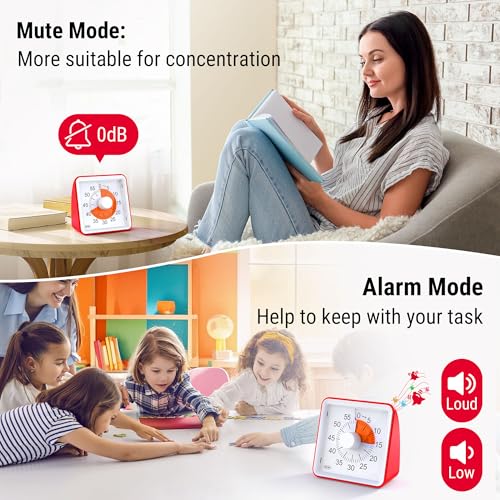 ThermoPro TM021 Kids Visual Countdown Timer 60 Minute Timer with Mute/Alarm Mode, Large Digits - Time Management Tool for Concentration, Batteries Included