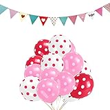 Polka Dot Balloons Set of 100 Pink White Red Latex Balloon with 1 mix Pennant Flags for Festival Christmas Wedding Birthday Party Decorations(Pink)