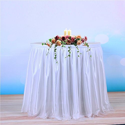 3 Yards Handmade Deluxe High Quality Nylon Gauze Chiffon Tulle Table Skirt for Rectangle or Round Tables, Suitable for Party,Wedding,Birthday Party, Baby Shower &amp; Home Decoration (White)