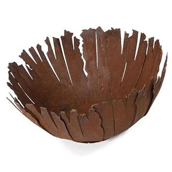 Rostige & Runde Schale (auf Bodenplatte) mit fransigen Rissen - Dekoschale: Ø 30cm / Höhe 15cm - Wetterfest & Frostsicher - M
