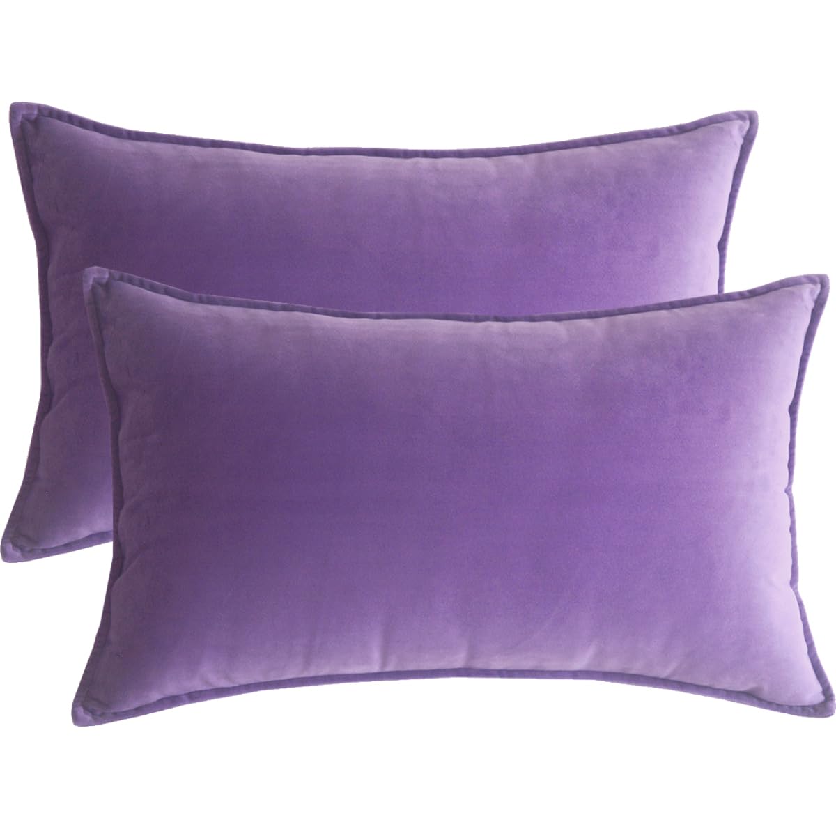 Lutanky Velvet Cushion Covers 30 x 50 cm Violet Decorative Rectangle Throw Pillow Cover (Pack of 2) Soft Oblong Piped Pillowcases for Sofa Bedroom with Invisible Zipper 12x20 Inch — image 1