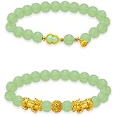 2 Pcs Feng Shui Pi Yao Green Bracelet Fengshui Gourd Bracelet for Women, Natural Colored Glaze, Attract Wealth & Good Luck