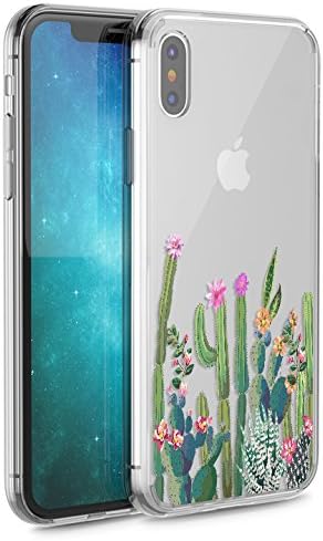 iPhone X Case, iPhone X Clear Case, CASESOCIETY Cactus Floral Clear Design Printed on Transparent Hard Plastic + Soft TPU Rubber Bumper Protective Back Phone Case Cover for Apple iPhone X (2017 iX)