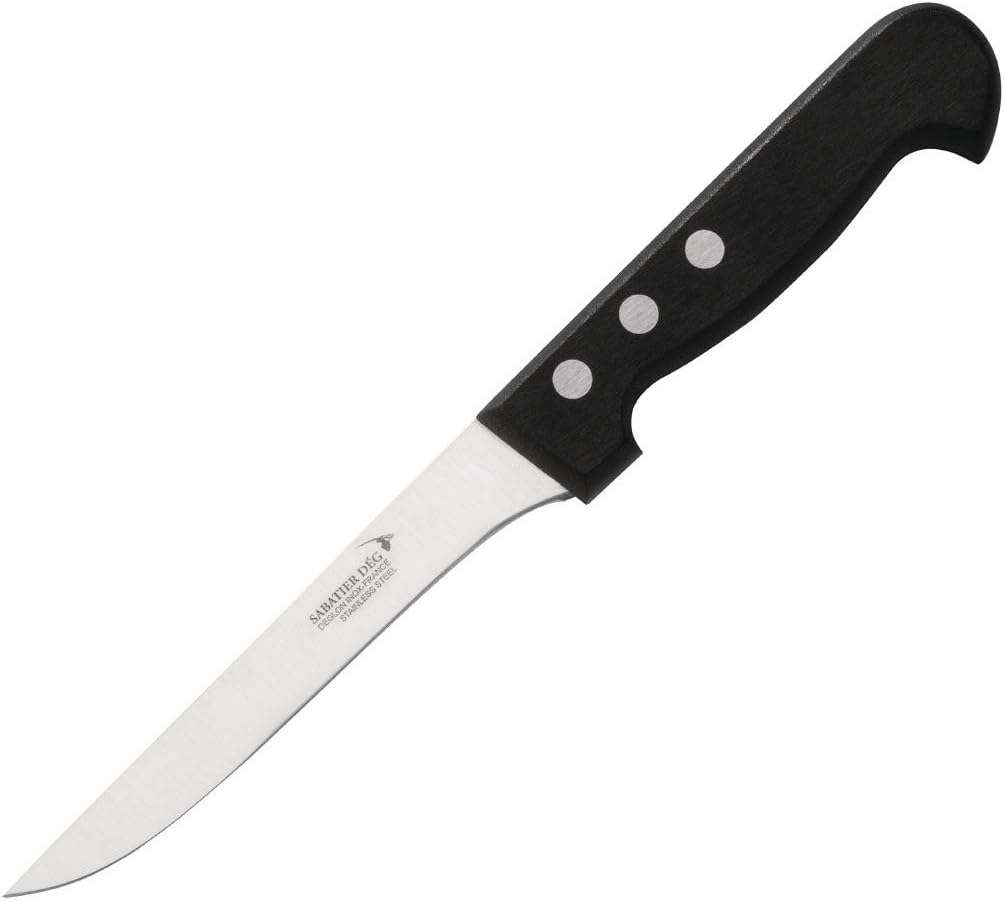 Deglon Sabatier C015 Rigid Boning Knife, Stamped Flat Blade, Black