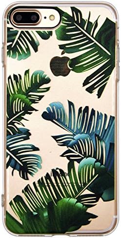 iPhone 7 Plus / 8 Plus Case, OFFAY [Black Camera Border] Transparent Clear Flexible Soft Silicone (TPU) Protection Case, Unique Pattern Case Cover for Apple iPhone 7 Plus / 8 Plus - Tropical Leaves