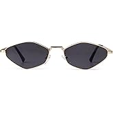 JUDOO Trendy Metal Hexagon Sunglasses for Women Men Gold Vintage Narrow Irregular Shades Small Retro Hexagonal Sun Glasses